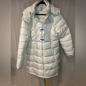 Bench Cream Long Puffer Coat Removable Hood L NWT